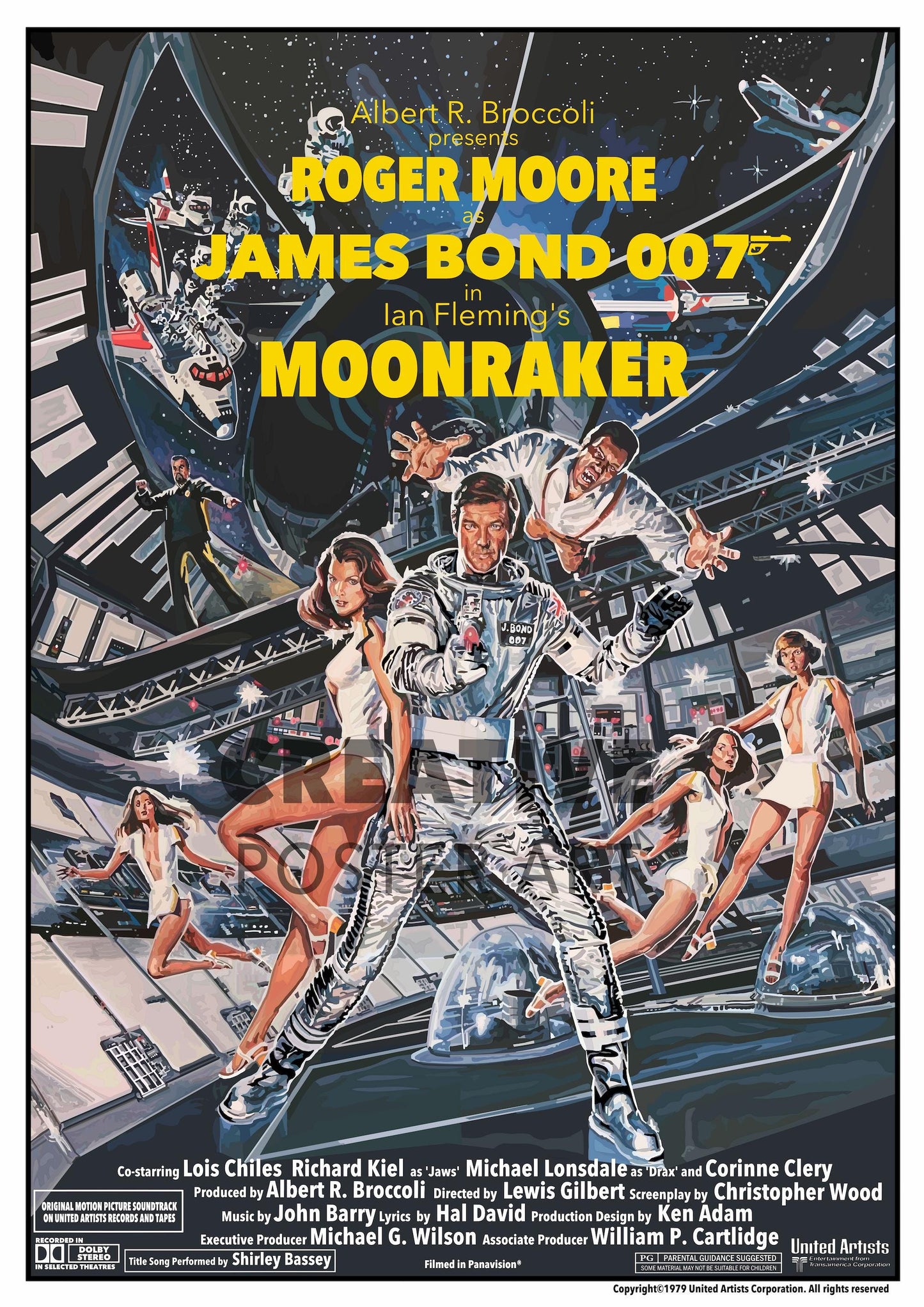 Moonraker Poster, James Bond Poster, 007 James Bond Poster, Home Decor, Wall Art, Movie Poster, Film Poster, Hand Drawn Artwork