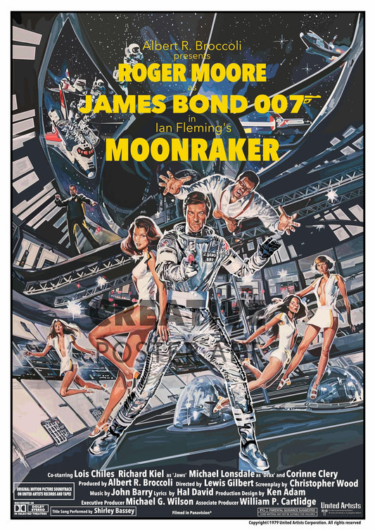 Moonraker Poster, James Bond Poster, 007 James Bond Poster, Home Decor, Wall Art, Movie Poster, Film Poster, Hand Drawn Artwork