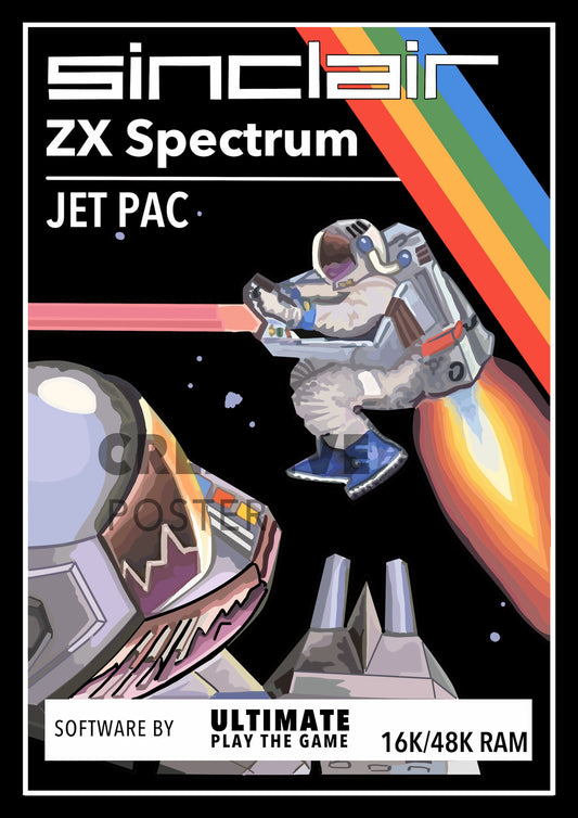 Jetpac ZX Spectrum Poster Print | Jetpac Wall Art, Home Decor, Gift Idea, Retro Gaming Print, ZX Spectrum Poster, Sizes A0/A1/A2/A3/A4