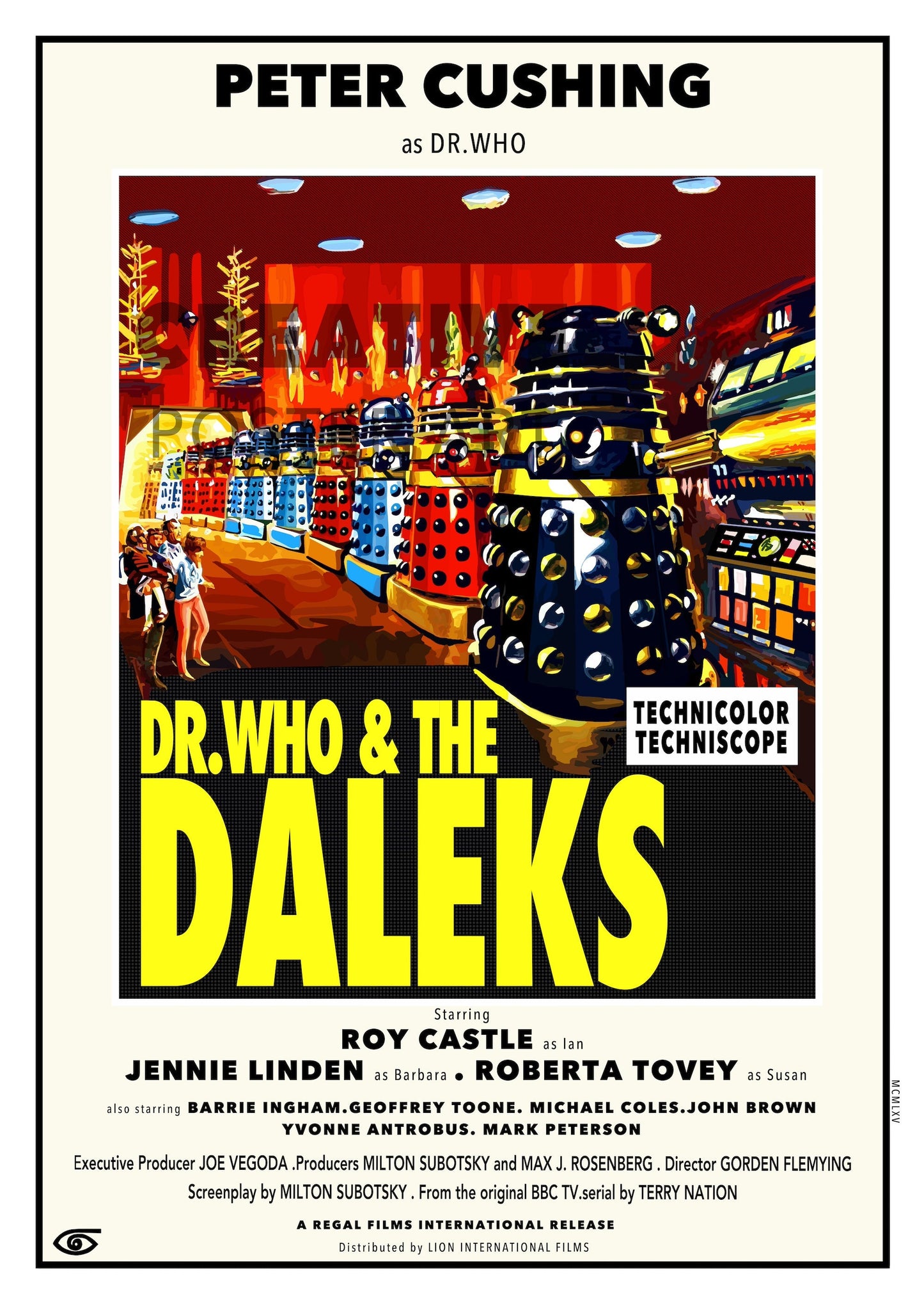 Dr Who Poster, Dr Who and the Daleks  Movie Poster,Home Decor Wall Art, Film Movie Poster, Hand Drawn Digital Artwork, Dr Who Film Poster