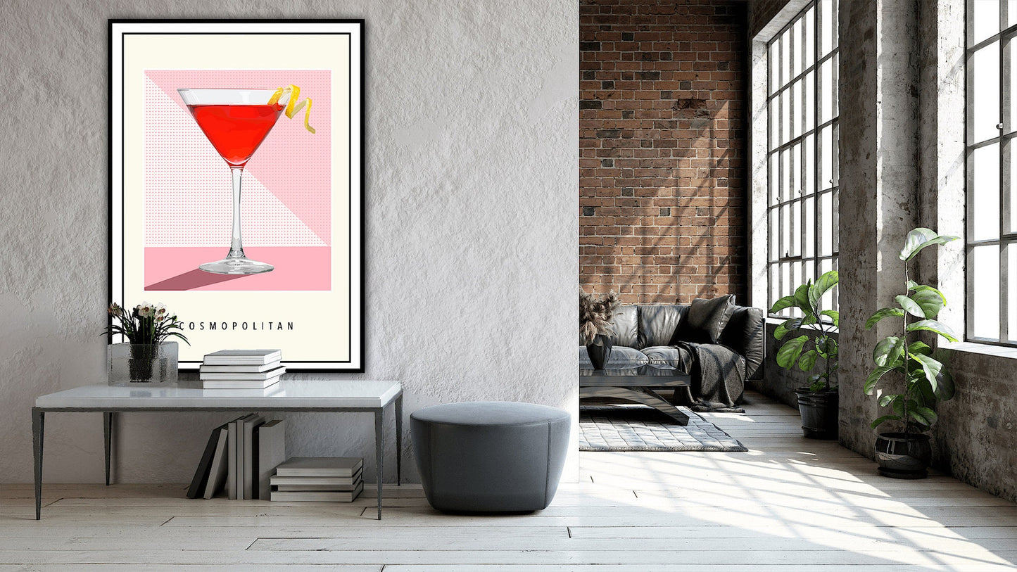 Cosmopolitan Cocktail Poster, Cosmo Print, Cosmo Cocktail Wall Art, Home Decor, Bar Art, Cocktail Print, Cosmo Poster, Bar Art, Bar Decor