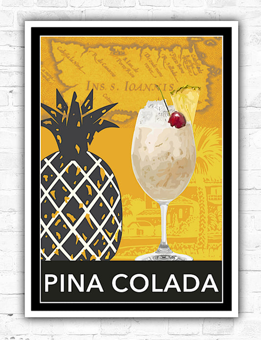 Pina Colada Poster Print, Home Decor, Wall Art, Bar Print, Cocktail Poster, Unique Hand Drawn Artwork