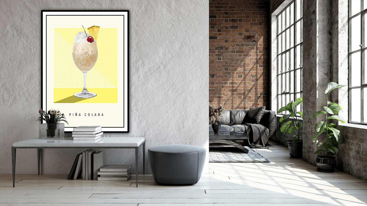 Pina Colada Cocktail Poster, Pina Colada Print, Cocktail Wall Art, Home Decor, Gift Idea, Bar Art, Cocktail Poster, Bar Art, Bar Decor