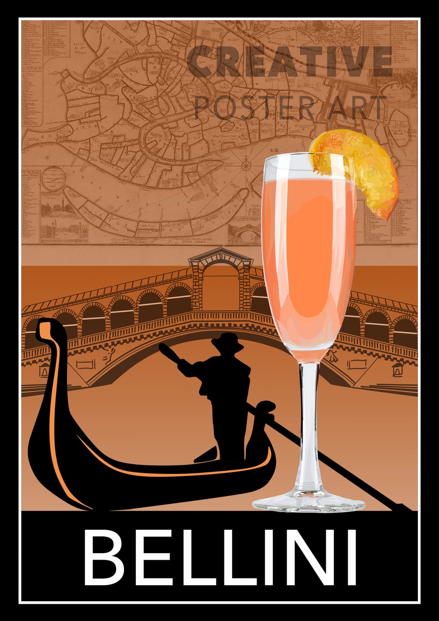 Bellini Cocktail Poster, Wall Art, Cocktail Bar Art, Cocktail Poster, Bellini Print, Bar Decor