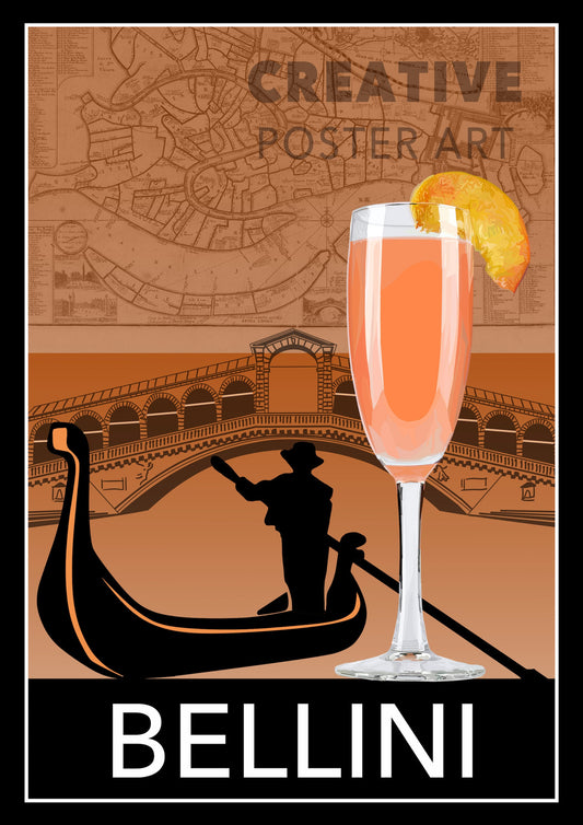 Bellini Cocktail Poster, Wall Art, Cocktail Bar Art, Cocktail Poster, Bellini Print, Bar Decor