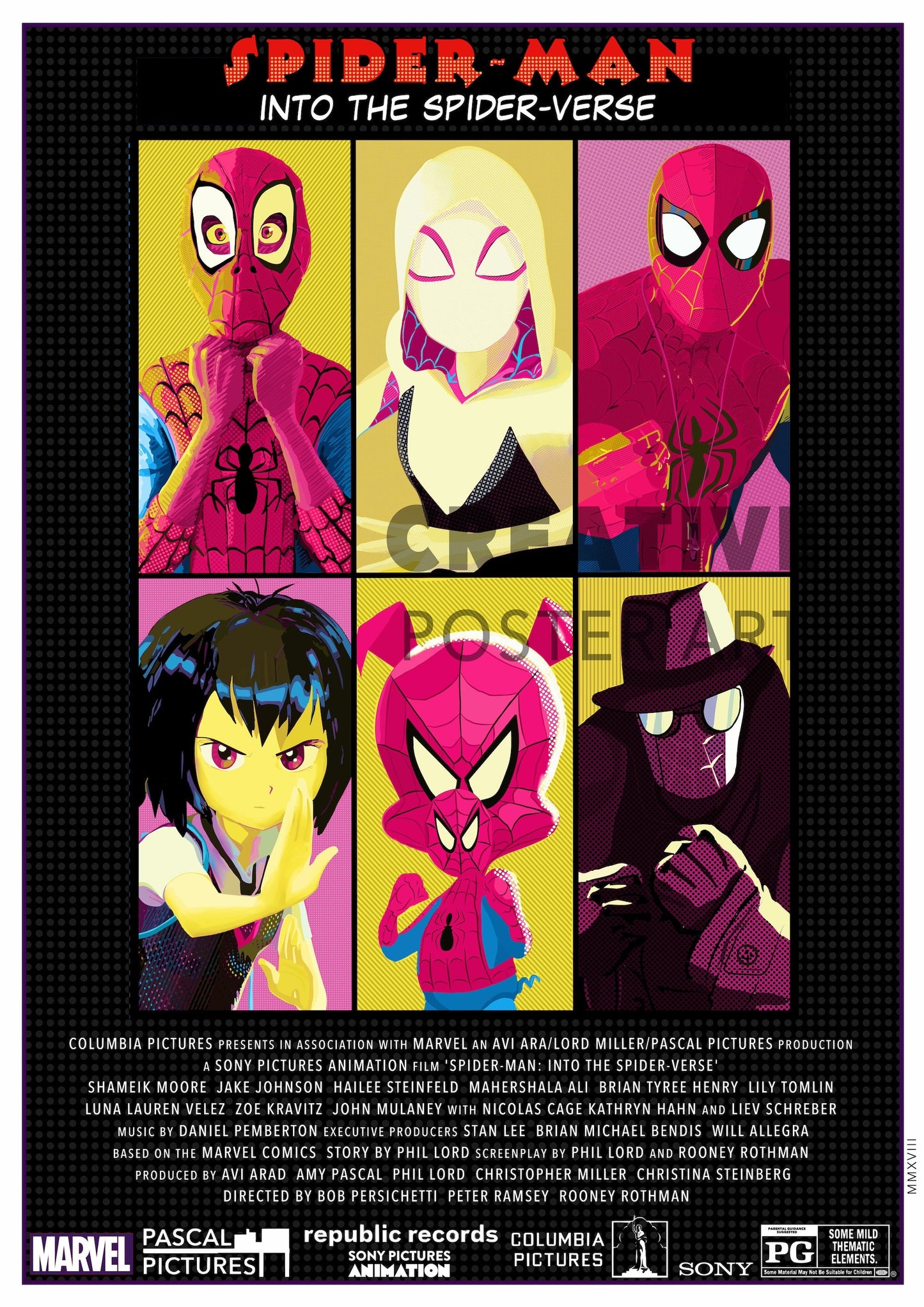 Marvel Spider-Man Poster, Into the Spider-Verse Film Poster, Home Decor, Wall Art, Movie Poster, Unique Hand Drawn Artwork