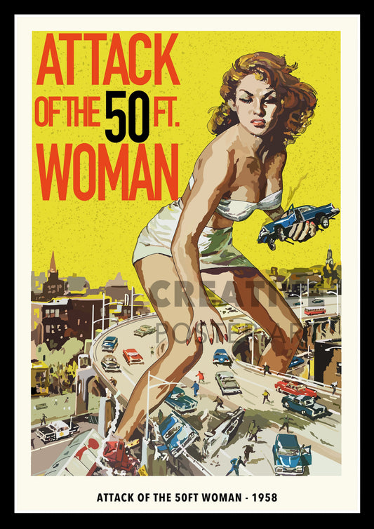 Attack of the 50ft Women Poster, Attack of the 50ft Woman Movie Poster, Attack of the 50ft Woman Film Sci-Fi Print Poster