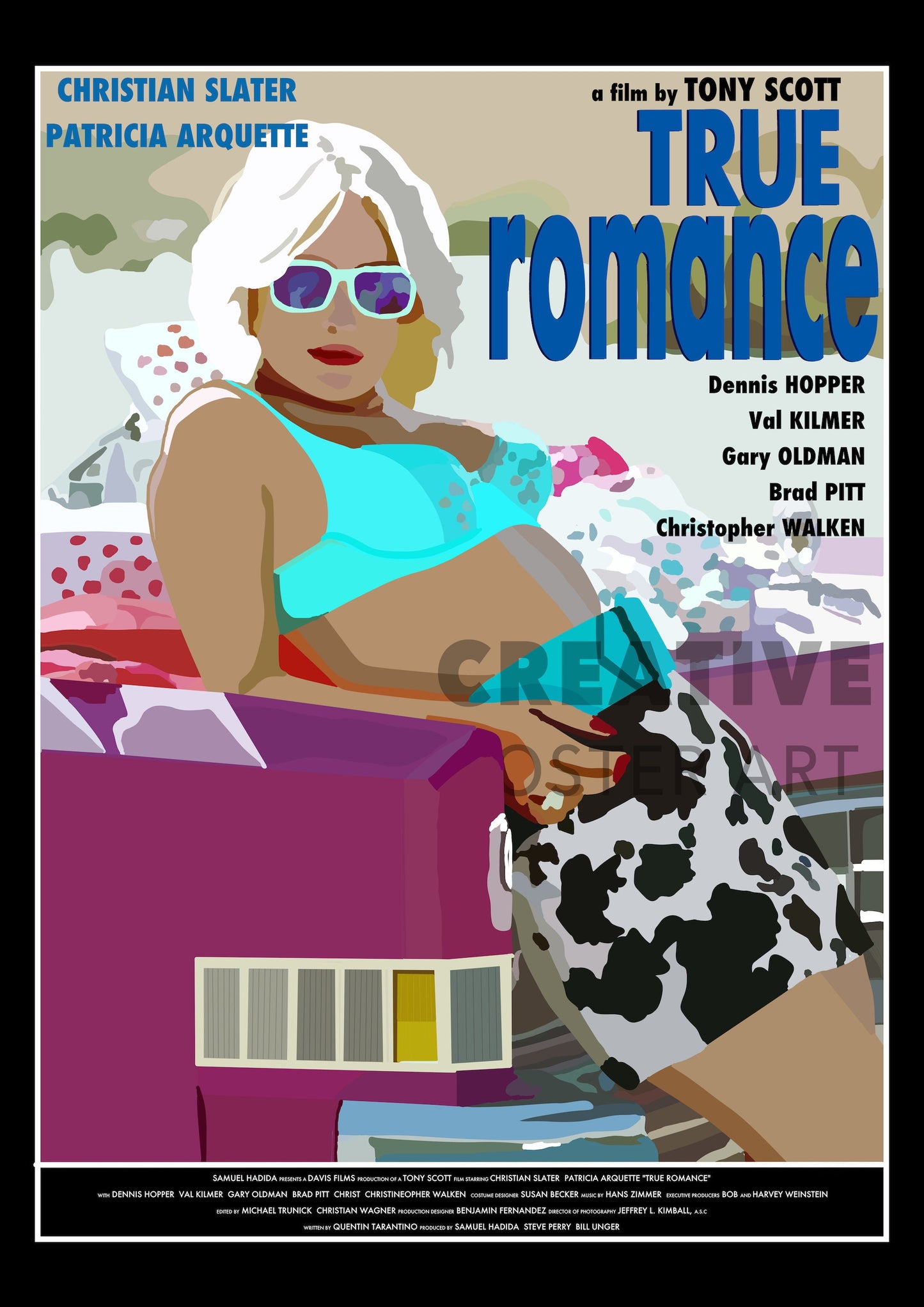 True Romance Poster, True Romance Movie Poster,Home Decor Wall Art, Film Movie Poster, Hand Drawn Digital Artwork