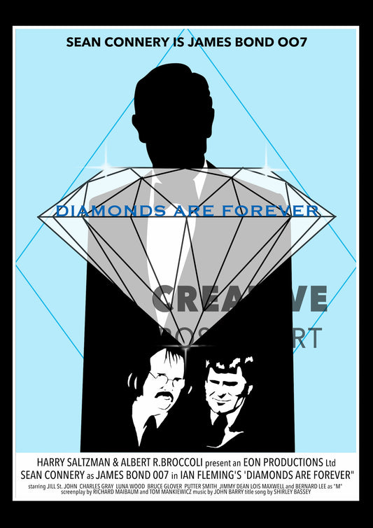 Diamonds are Forever Poster, James Bond Poster, James Bond Art,Home Decor Wall Art, Film Movie Poster, Hand Drawn Digital Artwork