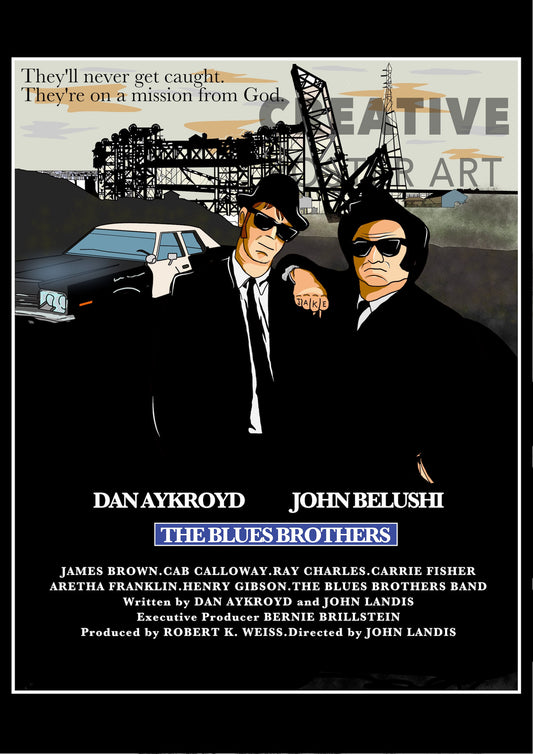 The Blues Brothers Poster,Blues Brothers Poster, The Blues Brothers Art,Home Decor Wall Art, Film Movie Poster, Hand Drawn Digital Artwork